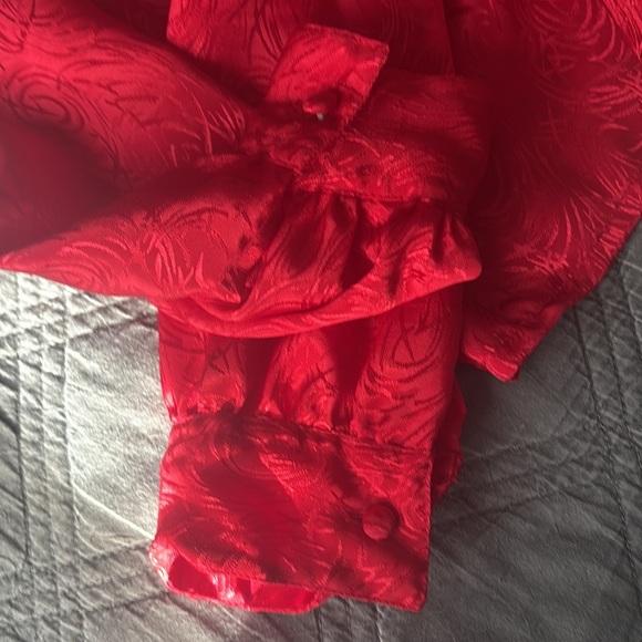 Vintage Laura & Jayne Blouse | Red Floral Jacquard | Made in USA - Picture 11 of 14